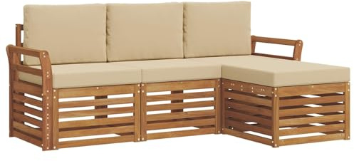 vidaXL Sofagarnituren 4 pcs Natur und Beige Massivholz Akazie, Moderner Garten-Sofa, robuster Sectional für den Außenbereich, stylishe Lounge, Terrasse für Komfort