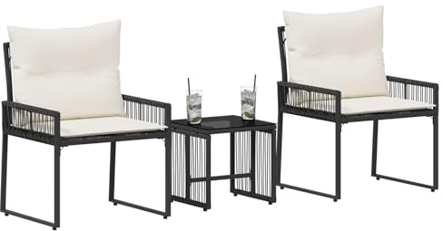 vidaXL Gartenmöbel Set 7 pcs Schwarz und Cremeweiß Poly-Rattan, Gartenmöbelset, rustikales Design, wetterfest, schicke Rattan-Sitzgruppe für Terrasse, Komfort und Entspannung