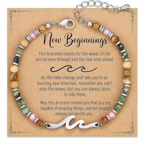 Mitibet Inspirational New Beginnings Gifts for Women, Good Luck Leaving Present, Coworker Colleague Retirement Bracelet with Card, Going Away Farewell Job Change Gift for Friend Her, 2 Pcs