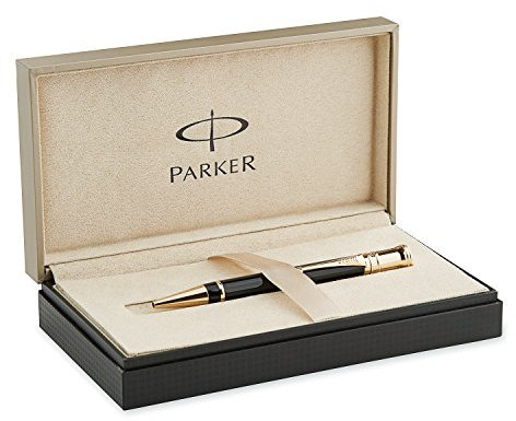 Parker S0690500 Duofold Ballpoint Pen, Medium Tip, Black Ink - Black with Gold-Plated Trim