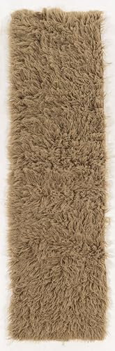 Linon Flokati Teppich Läufer, 1400-gram, Wolle, Mushroom, 2' x 8'
