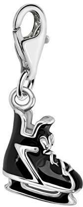 Quiges Charms Anhänger Schwarzer Emaille 3D Schlittschuh Versilbert Damen Schmuck für Bettelarmband