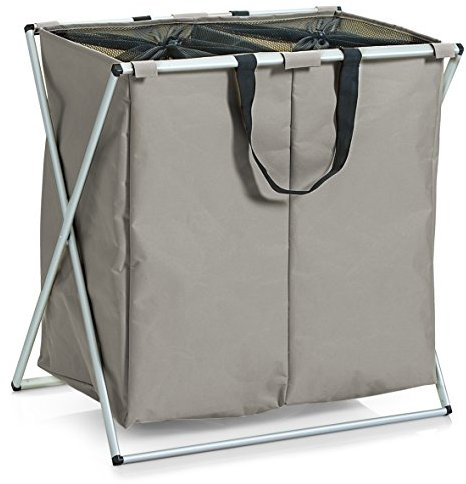 Zeller 13226 Wäschesammler, 2-Fach, Polyester/Alu, 59 x 38 x 57 cm, Taupe