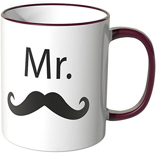 WANDKINGS® Tasse, Schriftzug: Mr. mit einem Schnurrbart - Bordeaux