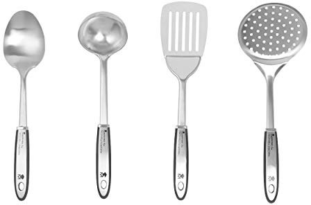 Bergner BGMP-4800 MasterPro Gravity 4-Piece Stainless Steel Utensil Set | Including Ladle, Skimmer, Spoon And Slotted Turner| Ergonomic Design | Matt Finish, Acciaio Inossidabile, Silver, 4 Pezzo