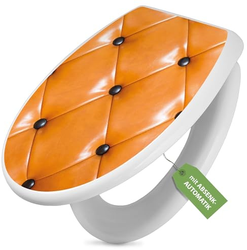 banjado Toilettendeckel mit Absenkautomatik 44,5x37cm - Soft Close Toilettensitz - WC Sitz mit Absenkautomatik - Klodeckel aus Duroplast mit Edelstahl Scharnieren, einfache Montage - Motiv Polster Ora