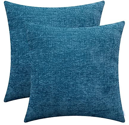 CaliTime Kissenbezüge Kissenhülle 2 Stück Cosy Kissenbezüge für Couch Sofa Heimdekoration Solide Gefärbt Weich Chenille 40cm x 40cm Deep Sea Blue