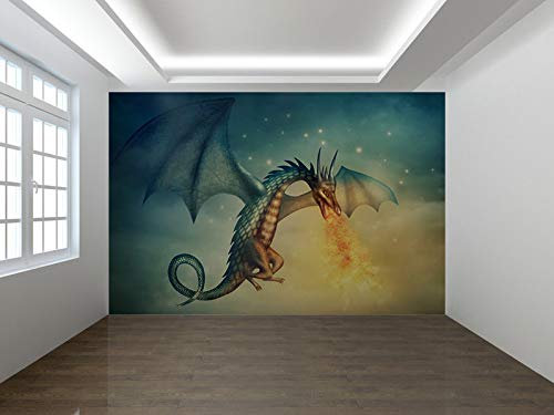 vgoltd Flying Fantasy Dragon at Night Photo Wallpaper Wall Mural (15680855) (130gsm Budget, XL 190cm Wide x 148cm high)