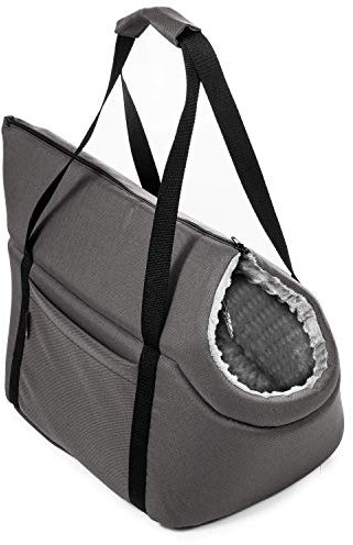 BOUTIQUE ZOO Hundetasche - Grau/(Plüschstoff mit Noppen), M bis 10 kg - Tragetasche für kleinen und mittleren Hund, Welpen, Katze