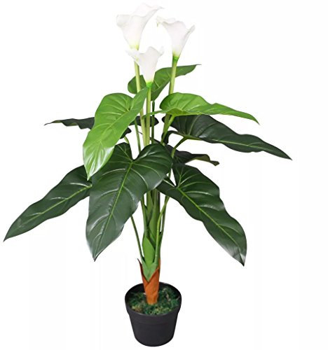 Tidyard Kunstpflanze Künstliche Calla-Lilie im Topf, Tischdeko Hauers Balkon Büro Deko, Weiß, 85cm