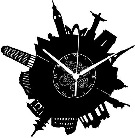 Instant Karma Clocks | Wanduhr Monumente Weltreise aus Musik-Schallplatte – Skyline mit Wahrzeichen & Architektur | Geräuschlosem Quarzwerk | Geschenkidee für Küche, Schlafzimmer, Wohnzimmer