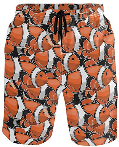 visesunny Herren Badehose Schwimmen Strand Surfen Board Shorts Bademode schnell trocknendes Netzfutter Badeanzüge mit Taschen, Cartoon-Fisch, M