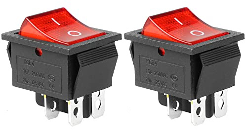 QTEATAK 2Pcs AC 20A/125V 15A/250V DPST 4 Pins 2 Position ON/Off Boat Rocker Toggle Switch with Red LED Light