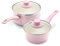 GreenLife Soft Grip Healthy Ceramic Nonstick, 1QT and 2QT Saucepan Pot Set with Lids, PFAS-Free, Dishwasher Safe, Soft Pink
