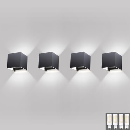 Klighten 4 Stücke LED Wandleuchte Aussen/Innen Wandlampe Kaltes Weiß 6000K, Modern Up Down Design 9W Außenwandleuchten Mit Einer Ersetzbaren G9 Birne, IP54, Anthrazit Ral 7016