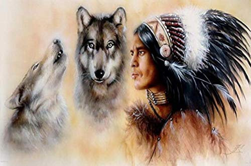 Tapete Wandbilder Indianer mit Wolf selbstklebende Vinyl Wandaufkleber Tapetenkunst Wandmalerei Wohnzimmer-300 * 210cm