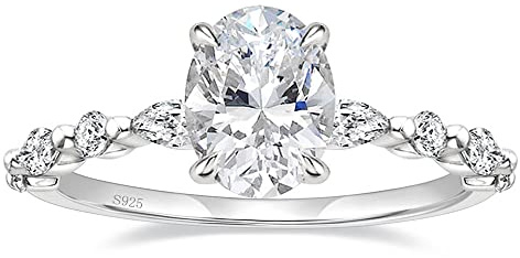 EAMTI 925 Sterling Silver Engagement Rings for Women Oval Cut | Travel Rings, 3CT, Solitaire, Cubic Zirconia CZ, Stunning Wedding Bands, Promise Ring for Her, Marquise
