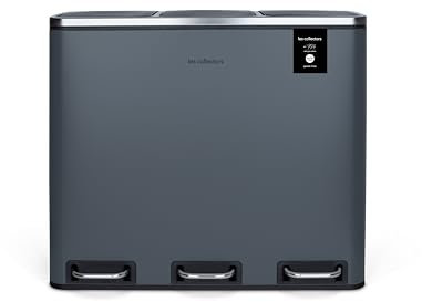 Cubo de basura de clasificación con pedal Dark Grey Les Collectors N° 984, capacidad 60 L, resistente, cocina, separador de residuos 2 bandejas, sellos extraíbles, reciclaje, clasificación selectiva