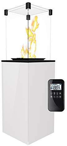KRATKI Gaskamin Patio MINI | 4-8,2kW | 1366x427mm | Weiß | Gartenkamin mit Fernbedienung | Flüssiges Gas Leitung | Gasfeuerstelle für Terrassen,Garten | Outdoorkamin ideal als Wärmelampe & Außenkamin
