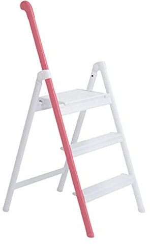 XINJIABAO Small Step Ladder 3 Step Ladder Pink Aluminum Alloy Single Handrail Ladder Household Modern Style Multifunctional Household Step Ladder (Color : Pink, Size : 103x58x43cm)