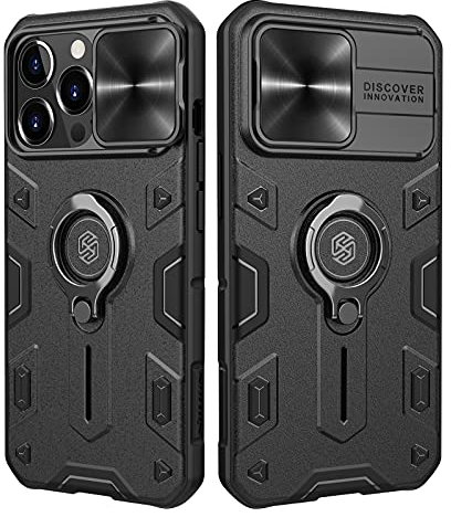 Nillkin Case Compatible with iPhone 13 Pro, 6.1 Black with Slide Camera Cover, Ring Kickstand, PC & TPU Impact-Resistant Bumpers Protective Case