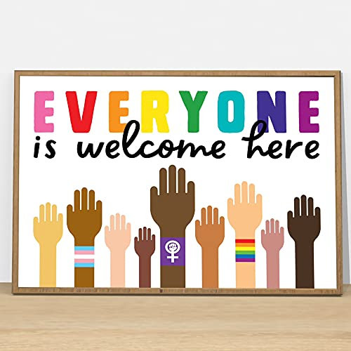 DAIERCY Everyone is Welcome Here Poster Classroom Decoration Rainbow Kindness Guide Variety Pride Inclusion Tin Signs Vintage Funny 8x12 Inch