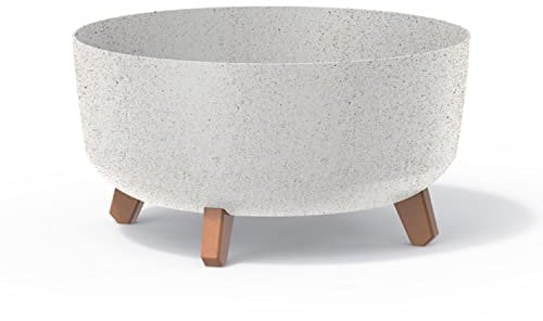 Pot de fleurs bas 14,3L avec pieds amovibles et insert 380 mm, Blanc gres