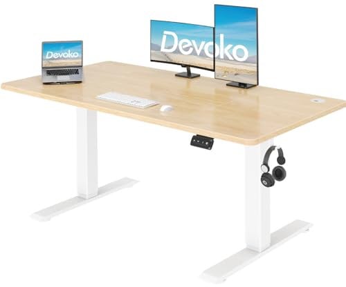 Devoko Höhenverstellbarer Schreibtisch Elektrischer mit Tischplatte 120x60cm Höhenverstellbarer Tisch Stehschreibtisch mit Memory Funktion Ergonomischer Computertisch,Beige