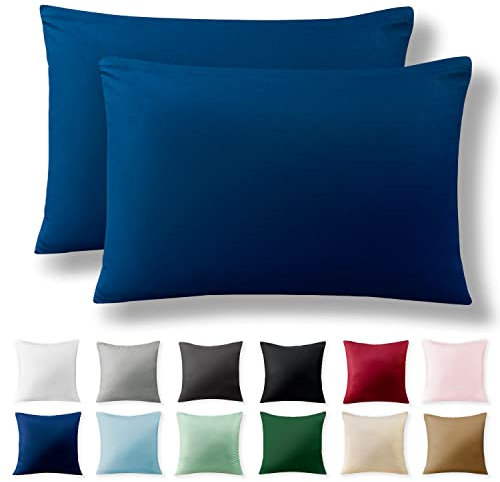 Alreya 2er-Set Renforcé Kissenbezug 50 x 75 cm - 100% Baumwolle mit YKK Reißverschluss, Superweicher Kopfkissenbezug 50x75, Kissenhülle, Blau, nur Kissenbezug
