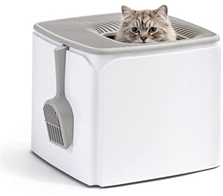 IRIS USA Premium Top Entry Cat Litter Box PRCL-SQ, White