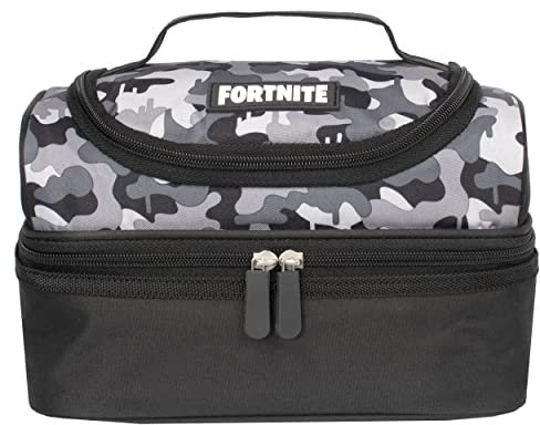 Fortnite - Lonchera para niños, diseño de camuflaje Fortnite con aislamiento, 2 compartimentos espaciosos, asa de transporte, bolsa térmica para niños y adolescentes, camuflaje