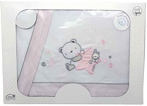 Acan Tradineur - Juego de sabanas para Cuna - Diseño Osito en Estrella Rosa - Fabricado 100% algodón - Incluye: Funda de Almohada + Sabana Bajera + Bajera.