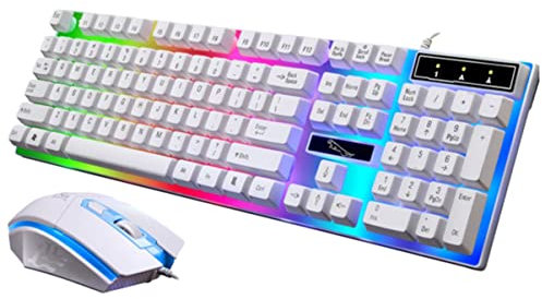 Mobestech Colorful Backlit Mechanical Feel Keyboard and Mouse Set Ergonomic Design for Gaming Usb Wired Keys Non-conflict Random Mouse Style for Gamers and Laptops