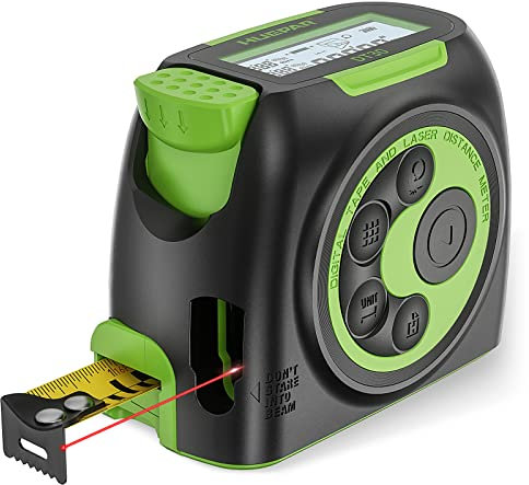 Huepar 2-in-1 Laser Tape Measure, 197Ft Rechargeable Laser Measurement Tool & 16Ft. Measure Tape with Backlit LCD & Movable Hook -Pythagorean, Area, Volume, M/In/Ft Unit Switch Digital Distance Meter