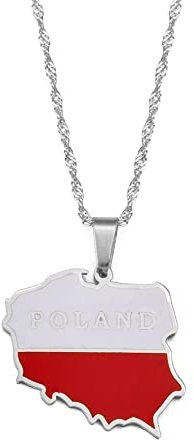 Polen Karte Flagge Anhänger Kette Halsketten - Retro-Ethno-Bunte Emaille-Halsketten-Patriotischer Verzierungs-Schmuck, Neuheit Trend Schmuck Mode Charme Hip Hop Zubehör Geschenk, Weiß, 45 Cm