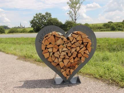Kaminholzregal Regal Holz Aufbewahrung Herz Design Deko Größe mittel B/H/T 58x55x20,50 cm (grau)