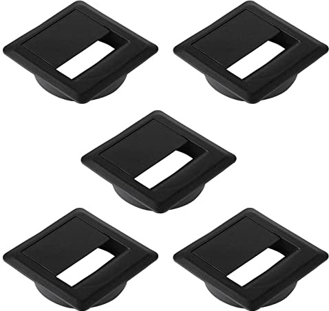 CAVO 5er Set Kabeldurchlass 70 x 70 mm Höhe 18,3 mm Ø 60 mm schwarz | Schreibtischdurchlass, ideal für Kabel mit großen Steckern