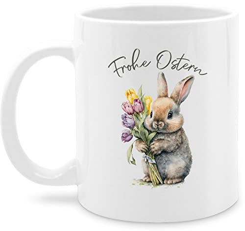 Tasse Tassen 325ml - Ostergeschenke - Frohe Ostern süßer Osterhase Tulpen I Oster Hase - 325 ml - Weiß - ostertassen, ostermotiv hasi ostertassen osterüberraschungen ostern￼ oster-tassen