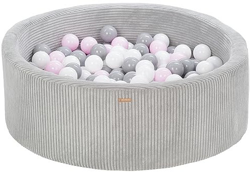 Piscine à balles ronde en velours côtelé avec 200 balles 90 cm (Couleur de la piscine/de balles: gris/blanc, gris, rose (pastel))