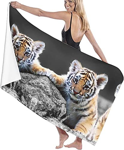 SIHATE Mikrofaser Strandtuch Tiger Strandhandtuch 70x140 cm Tiere 3D Super Saugfähiges Schnelltrocknend Sandfreies Strandtücher für Schwimmen Yoga Reise