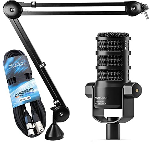 Rode Podmic USB XLR Mikrofon + PSA-1 Gelenkarm-Stativ + keepdrum XLR Kabel