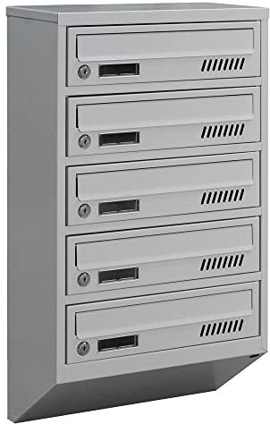 Boîte Aux Lettres Murale Gris GDS 5 Boite 20 cm Profondeur | Bloc de boîtes aux lettres, pour intérieur, compatible format A4, acier galvanisé, avec 2 clés, fixation murale.
