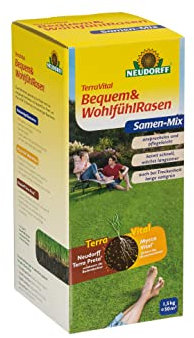 Neudorff TerraVital Bequem & Wohlfühl Rasen keimt schnell und wächst langsamer, übersteht Trockenphasen, ohne schnell braun zu werden - 1,5 kg für 50m²