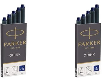 Parker Fountain Pen Ink Refill Cartridges | Long | Blue QUINK Ink | 5 Count (Pack of 2)