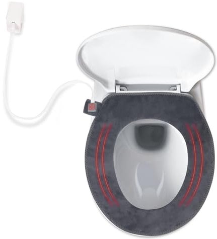 Hudson Comfort Heated Toilet Seat Cover – USB Powered Toilet Seat Warmer – Adjustable Temperature Levels Toilet Seat Cover with Soft Plush Fabric – Hand Wash and Easy Installation (Round)