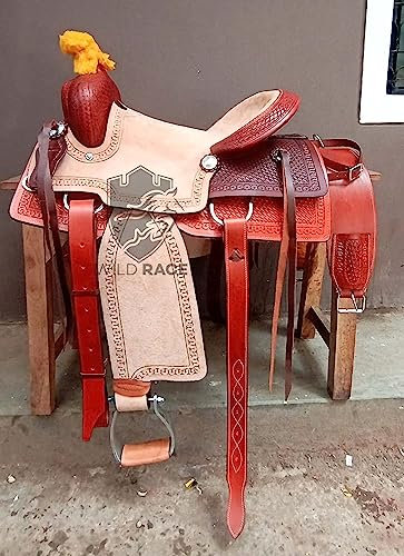 WILD RACE Western Natural & Brown Leather Strip Down Roper Ranch Cutter Sattel/Western Natural & Brown Leather Strip Down Roper Ranch Cutter Saddle (17)