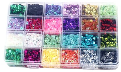 200g Bulk Sequins, 5mm Round Embroidered Sequins, Perforated Bulk PVC Sequins, Suitable for DIY Crafts, Clothing, Jewelry (24 Colors)
