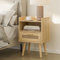 HEYZOEY Nachttisch Rattan, Beistelltisch mit Schublade, Nachtkommode mit Holz Beine für Schlafzimmer, Wohnzimmer, Natur Eiche (Yellow)