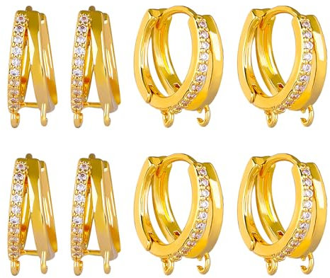 BEEFLYING 5pairs Cubic Zirconia Earring Hoops Real 18K Gold Plated Leverback Brass Earrings Findings for Women Girls DIY Jewelry Making