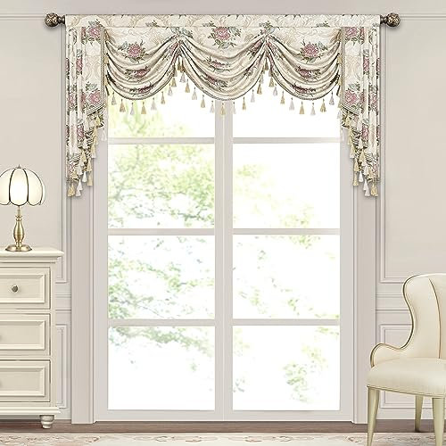 TOPLUXE Swag Volant Vorhang für Schlafzimmer Esszimmer Wohnzimmer Küche, Floral Kurzstore Waterfall Volant-Vorhang für Fenster 1 Stück (Breite 200cm, Blumenmuster)